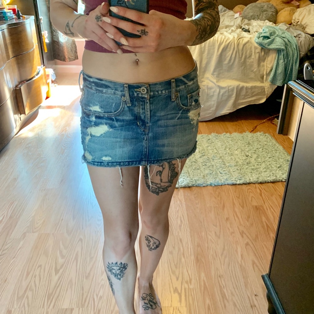 Hollister Short Distressed Studded Jean Skirt